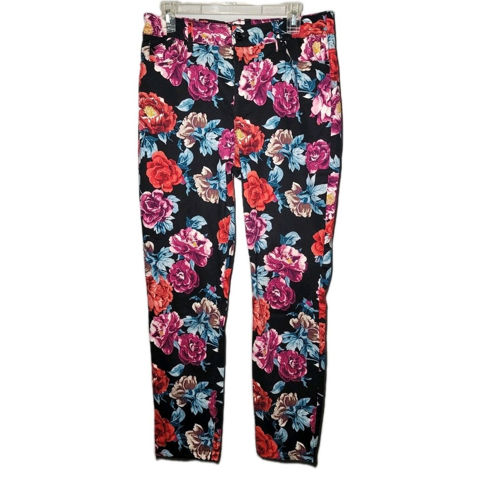Chico's Womens Size 8R Black Floral Rose Print Jegging
